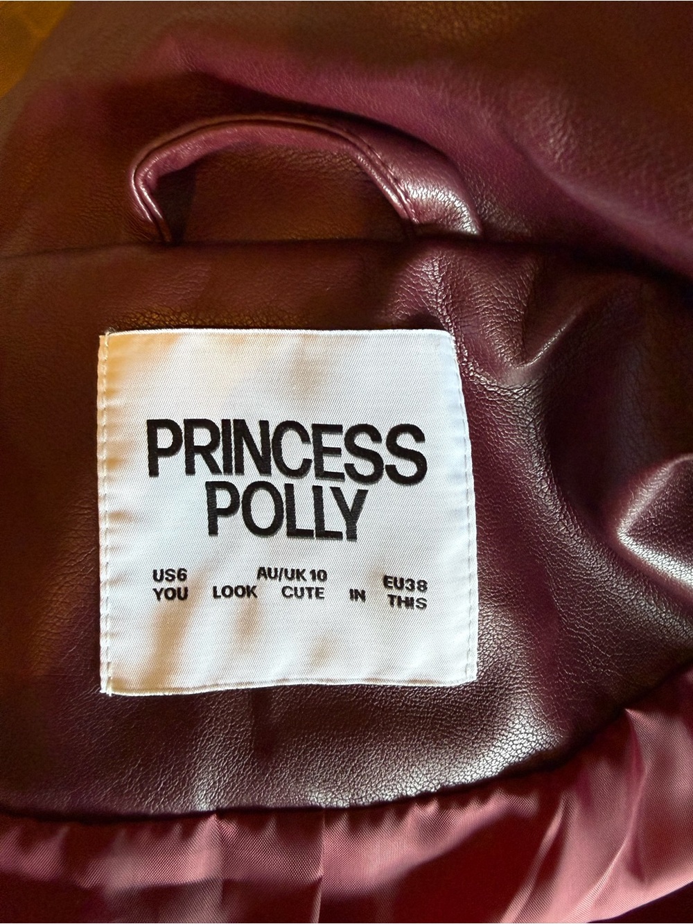 Princess Polly Wine Vegan Leather Jacket - Picture 4 of 5